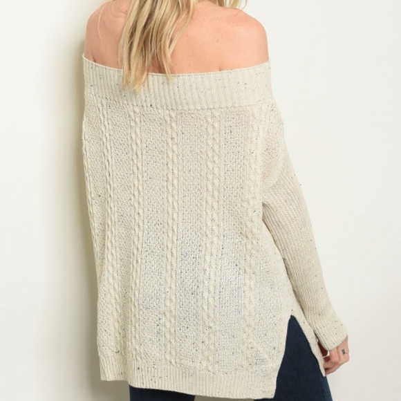 Oatmeal off the shoulder knit sweater. - Picture 2 of 3